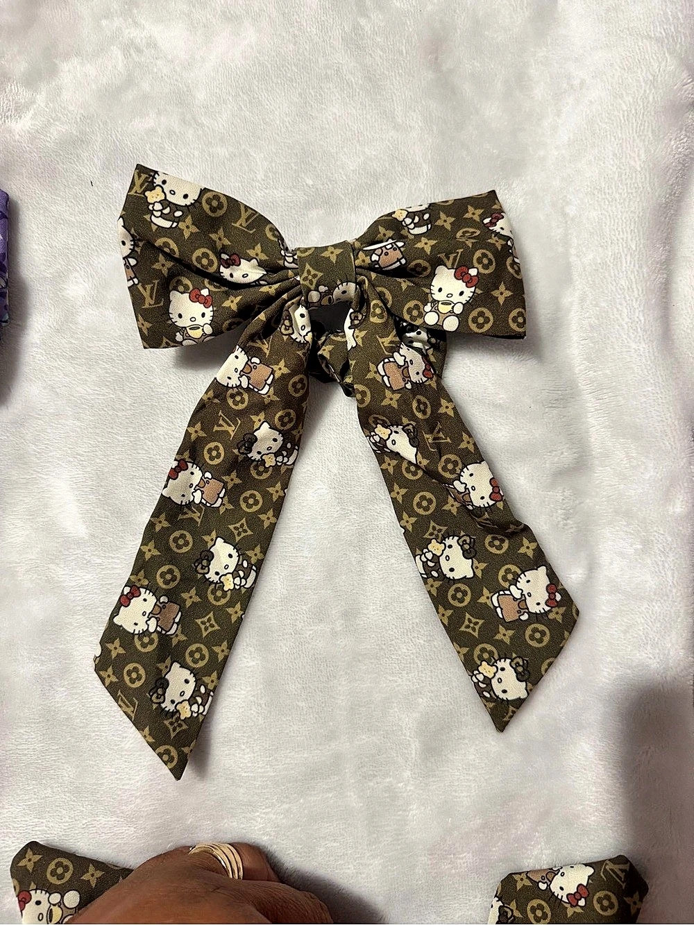2 Brown Pattern Hair Bow Scrunchie w Cute Cat Pattern